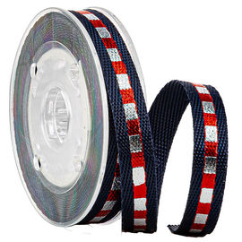 Granatowa Shinny Gold &amp; Navy Lines 1cm drukowana taśma parciana